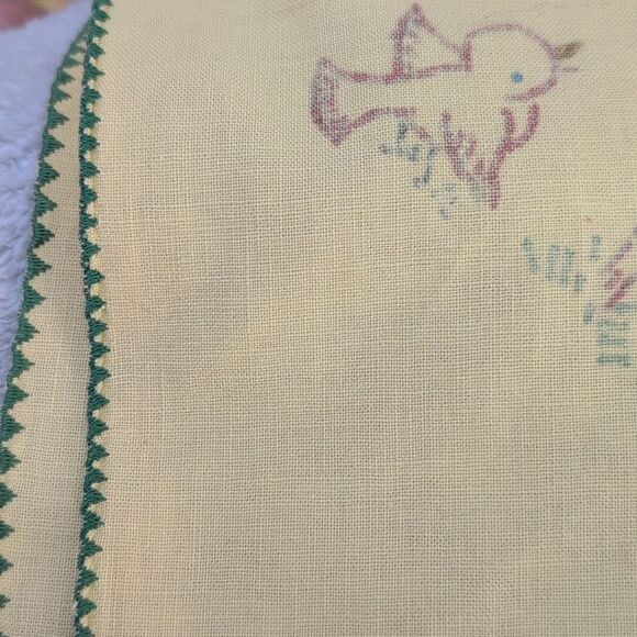 vintage unfinished yellow cross-stitch with‎ green - Picture 6 of 7